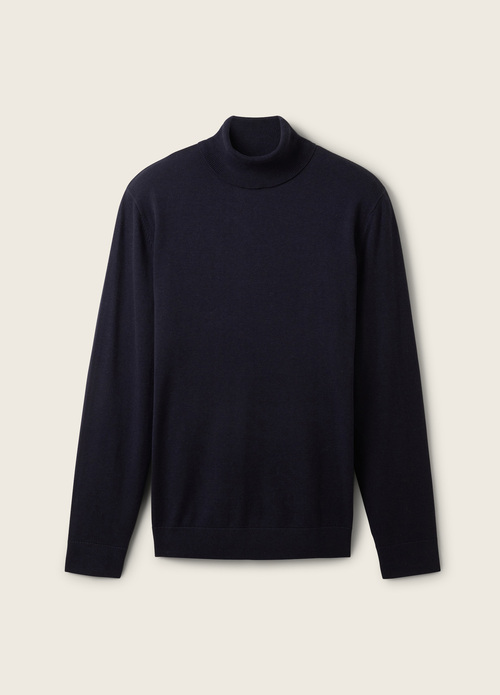 Tom Tailor Basic Knitted Sweater With A Turtleneck Knitted Navy Melange - 1038202-13160