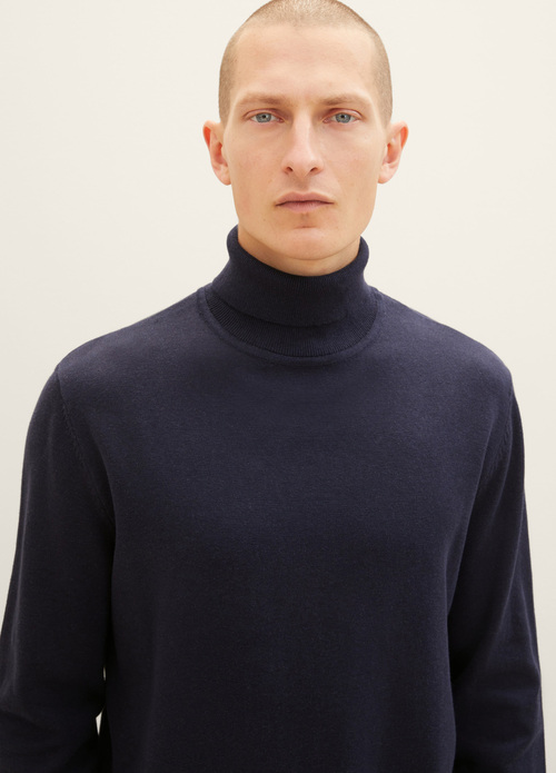 Mski Sweter Tom Tailor Basic Knitted Sweater With A Turtleneck Knitted Navy Melange - 1038202-13160