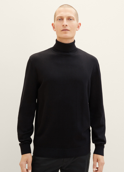Tom Tailor Basic Knitted Sweater With A Turtleneck Black - 1038202-29999