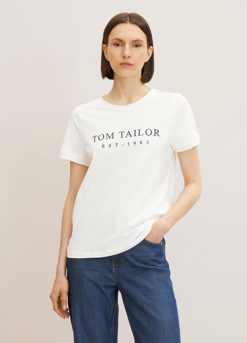 Tom Tailor T Shirt With A Print Whisper White - 1032702-10315