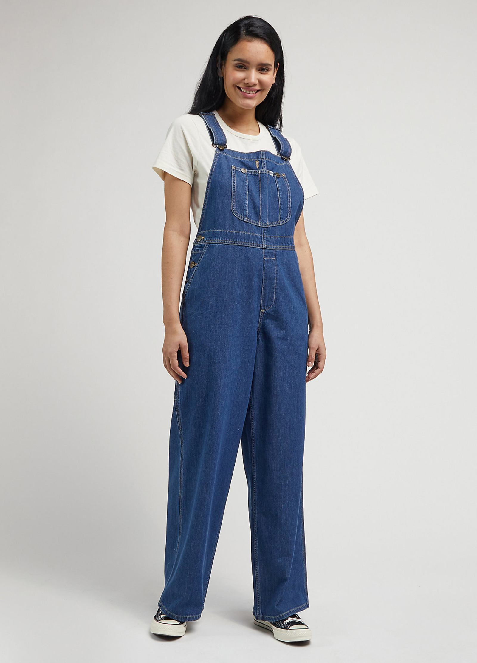 Damskie Spodnie Dzinsowe Lee Loose Bib Indigo Rush - L35CUAD68