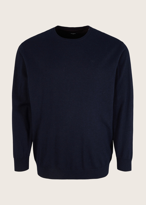 Tom Tailor Basic Sweater With Logo Embroidery Knitted Navy Melange - 1024149-13160