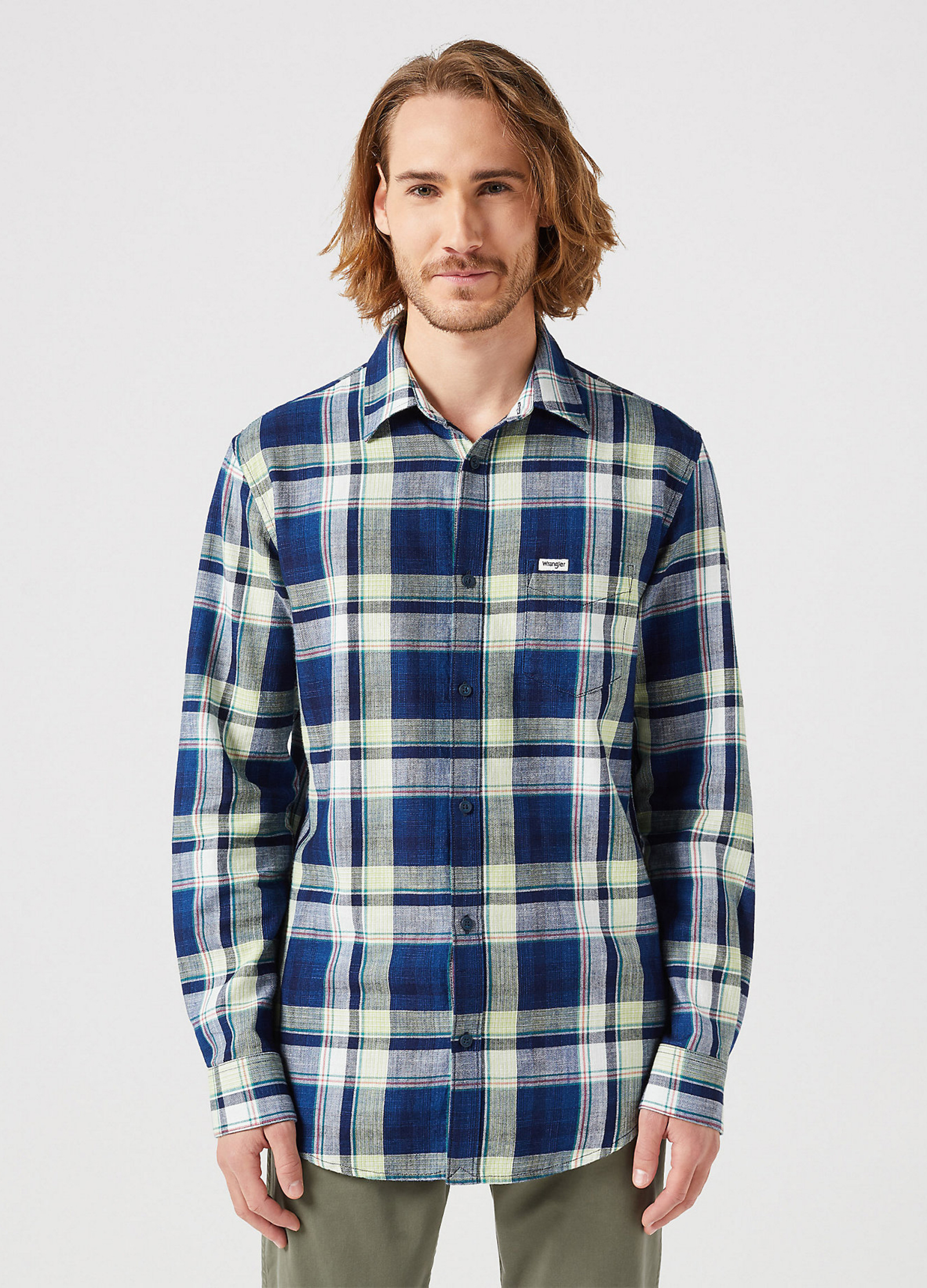 Mska Koszula Materiaowe Wrangler One Pocket Shirt Yellow Indigo - 112350395