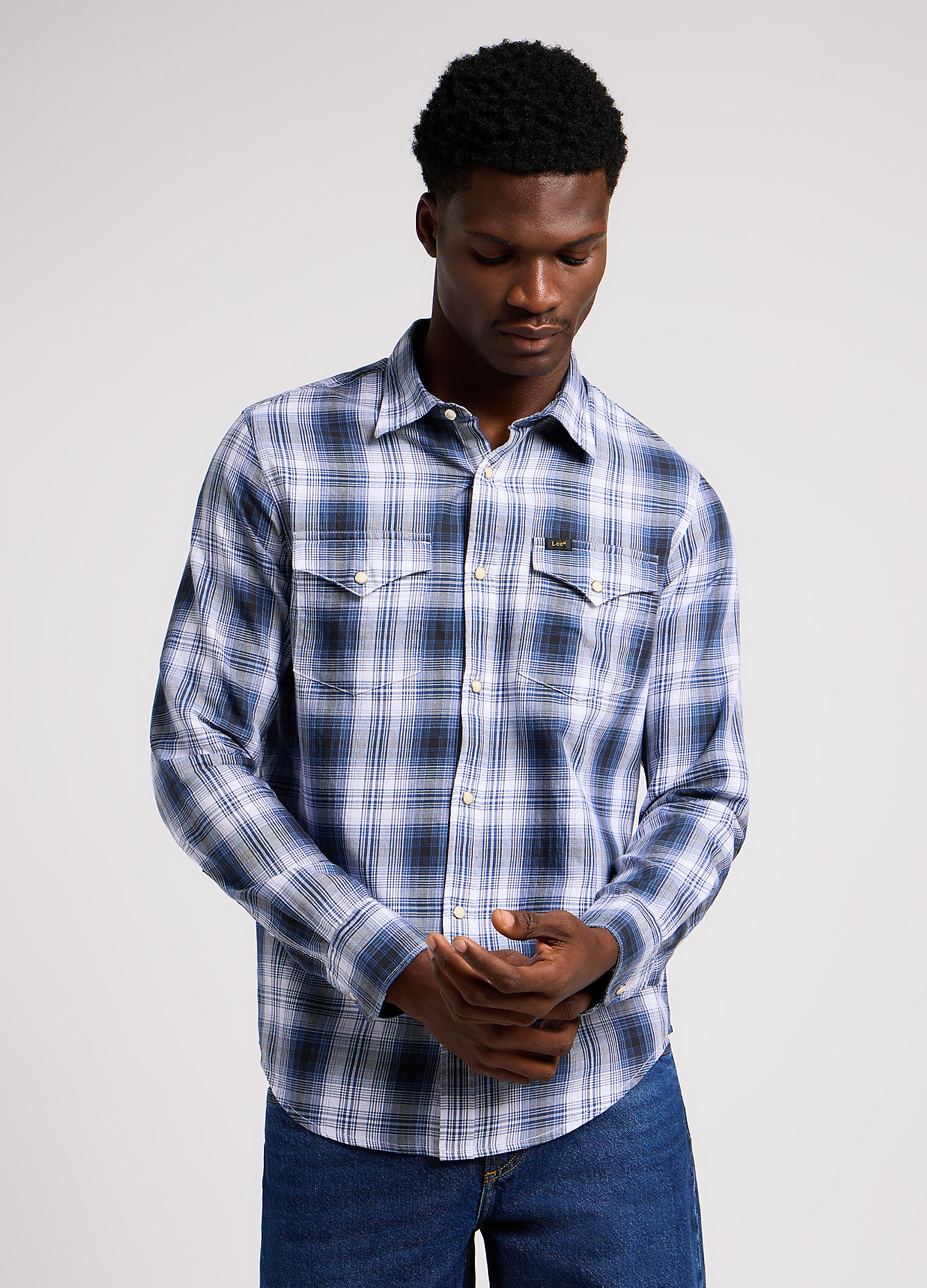 Mska Koszula Materiaowe Lee Clean Western Shirt Drama Blue - LG632501