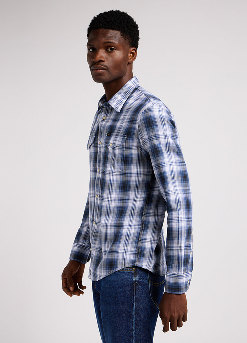 Meska Koszula Materialowe Lee Clean Western Shirt Drama Blue - LG632501