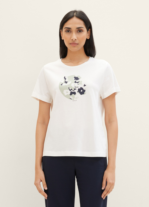 Tom Tailor T Shirt With A Print Washed White - 1040544-10357