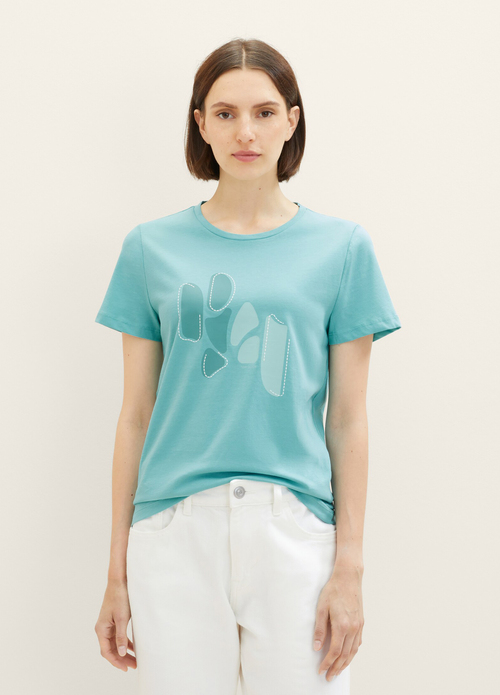 Tom Tailor T Shirt With A Print Summer Teal - 1038045-10426