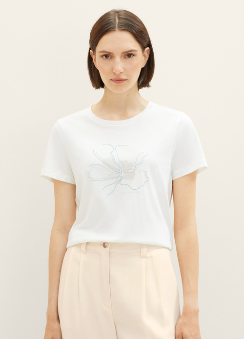 Tom Tailor T Shirt With A Print Whisper White - 1038045-10315