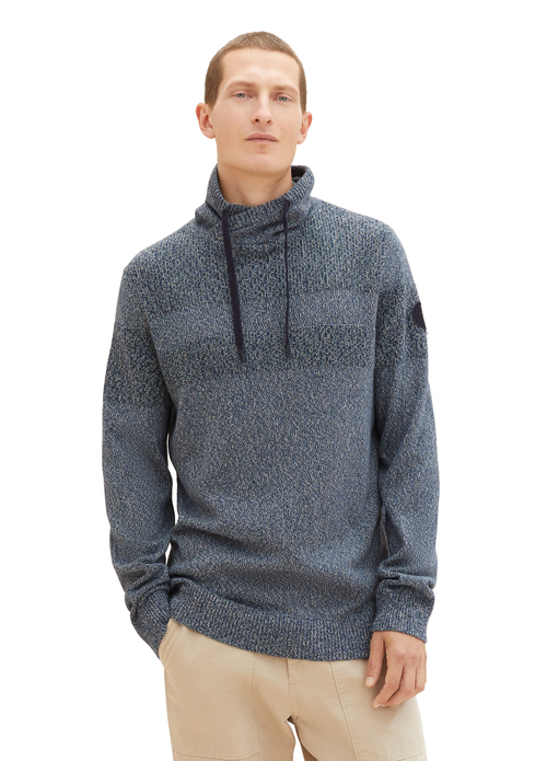 Tom Tailor Knitted Sweater With A Snood - Green Blue Mouline 1038247-32741 