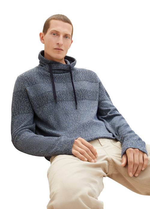 Tom Tailor® Knitted Sweater With A Snood - Green Blue Mouline