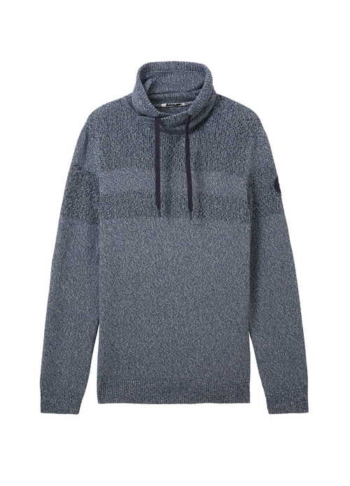 Meska Bluza Tom Tailor Knitted Sweater With A Snood Green Blue Mouline - 1038247-32741