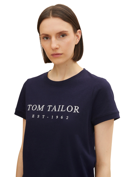 Tom Tailor T Shirt With A Print Navy Midnight Blue - 1032702-30025