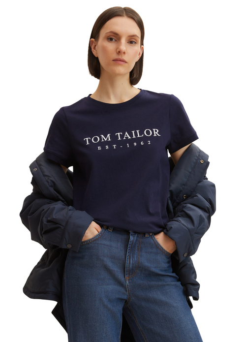 Tom Tailor T Shirt With A Print Navy Midnight Blue - 1032702-30025