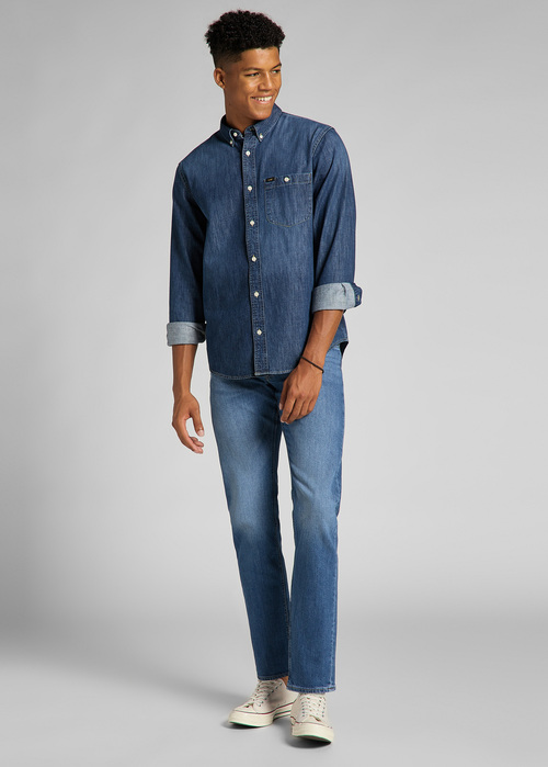 Meskie Spodnie Dzinsowe Lee Daren Zip Fly Dark Freeport - L707PXGQ