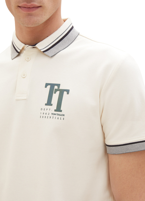 Tom Tailor® Polo Shirt With A Logo Print - Vintage Beige