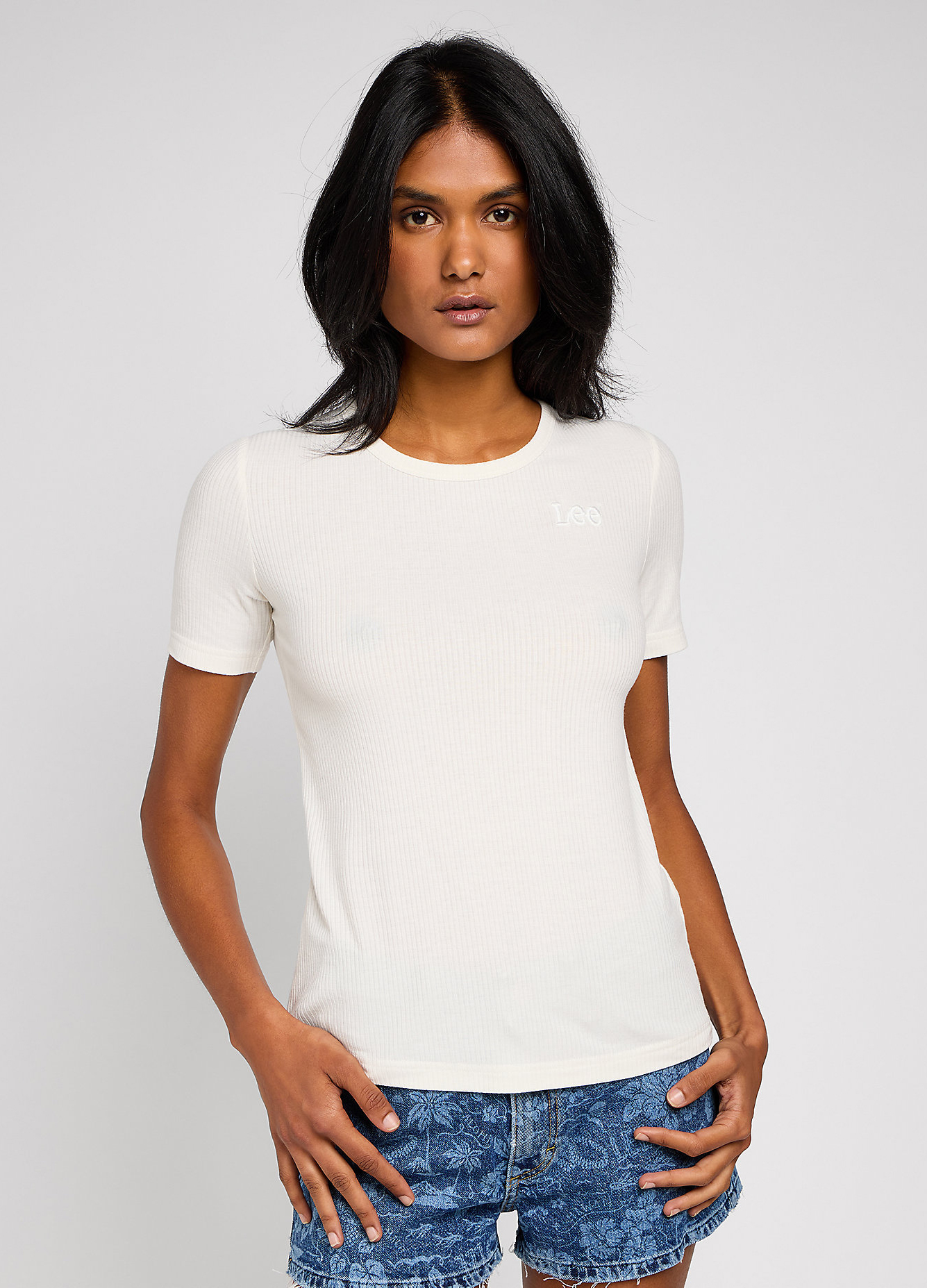 Damski T Shirt Lee Elbow Top Ecru - 112350601