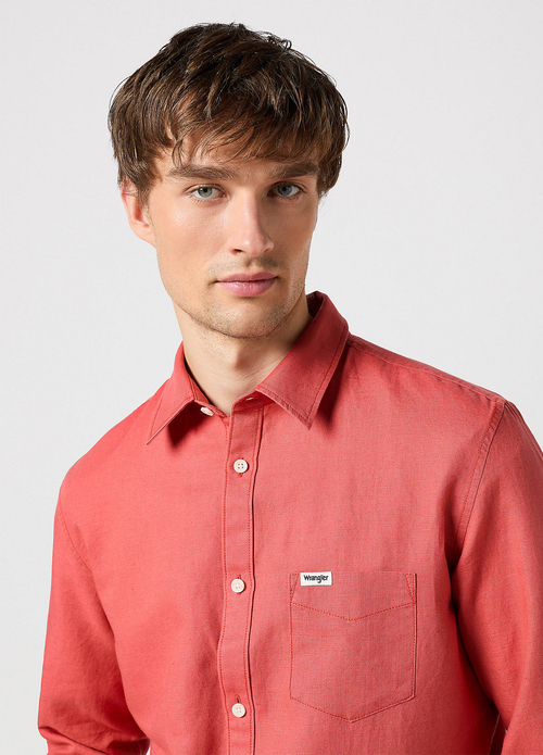 Wrangler® Long Sleeve One Pocket Shirt - Burn Sienna