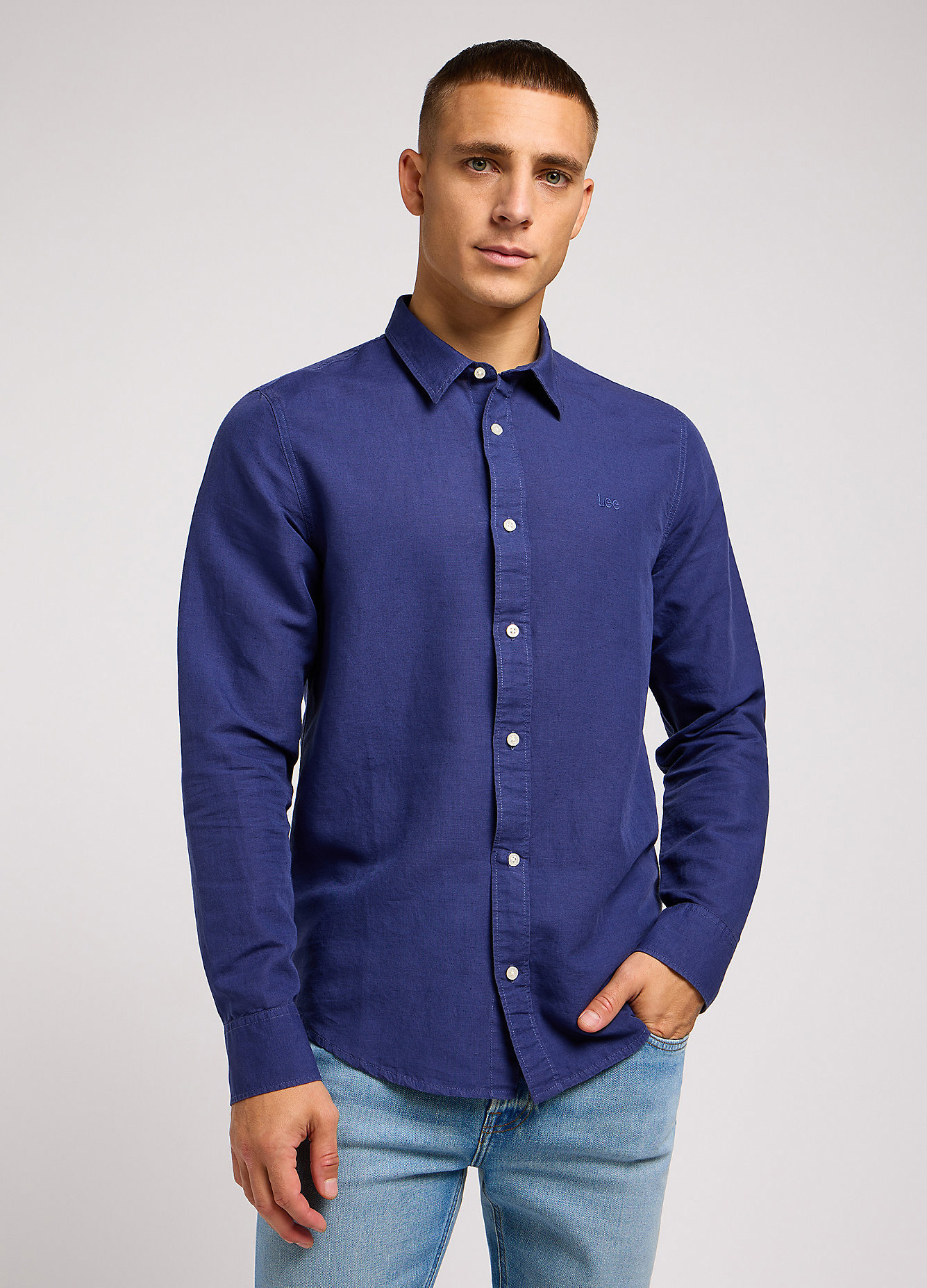 Mska Koszula Materiaowe Lee Patch Shirt Medieval Blue - 112349964