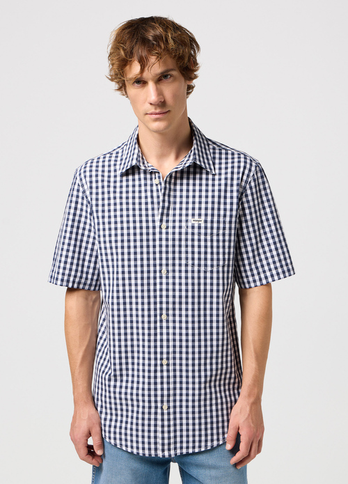 Wrangler® Short Sleeve 1 Pocket Shirt - Black Iris Check