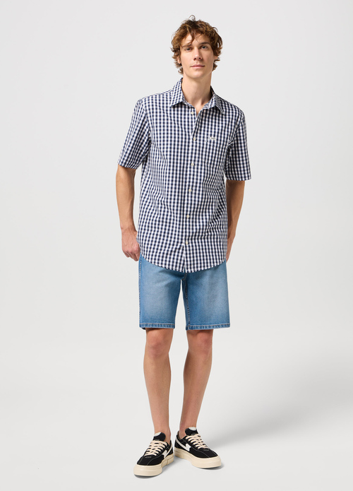 Meska Koszula Materialowe Wrangler Short Sleeve 1 Pocket Shirt Black Iris Check - 112350566
