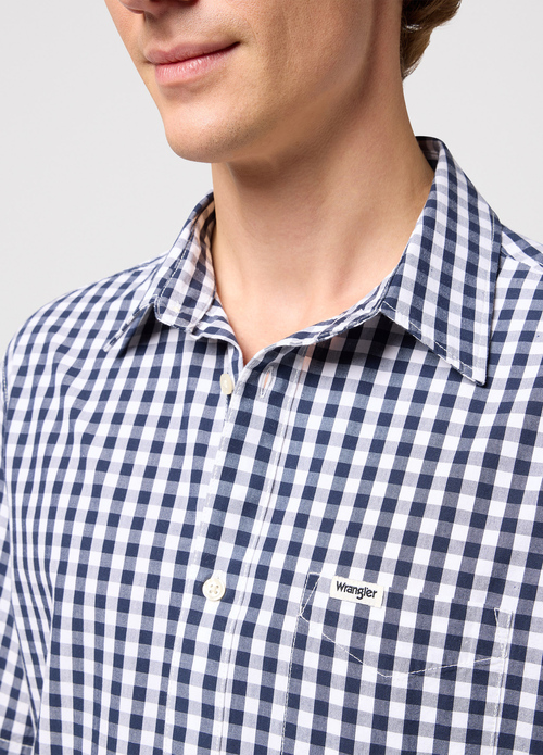 Meska Koszula Materialowe Wrangler Short Sleeve 1 Pocket Shirt Black Iris Check - 112350566