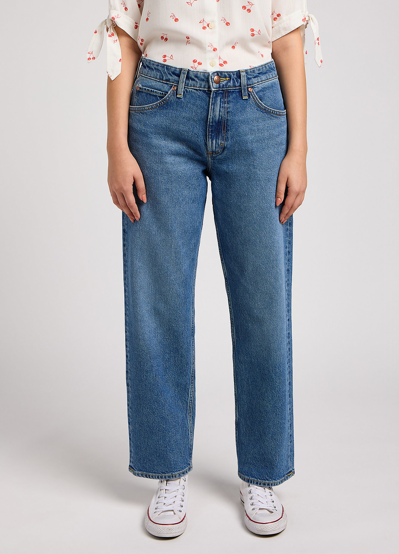 Damskie Spodnie Dzinsowe Lee Rider Classic Mid Wash - 112348951