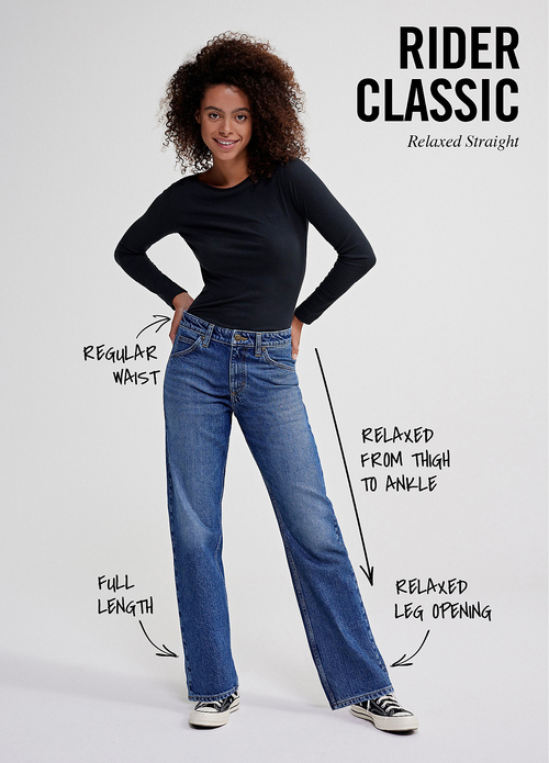 Damskie Spodnie Dzinsowe Lee Rider Classic Mid Wash - 112348951