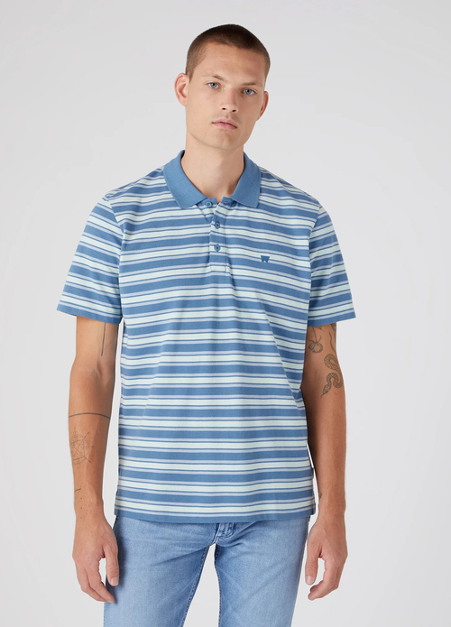 Wrangler Polo Shirt Captains Blue Stripe - W7BPKF84Z
