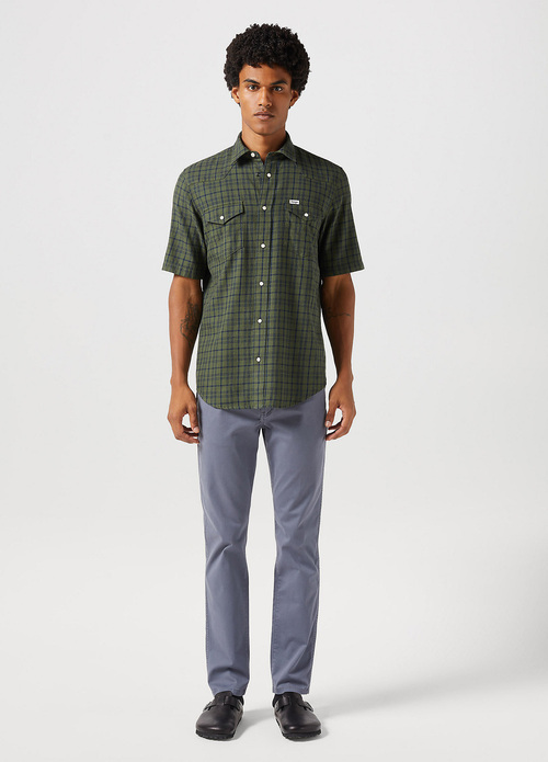 Wrangler Short Sleeve Western Shirt Green Indigo - 112350497