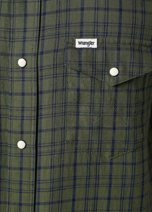 Wrangler® Short Sleeve Western Shirt - Green Indigo