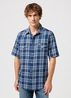 Wrangler Short Sleeve Western Shirt Light Blue Indigo Check - 112350509