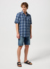 Wrangler Short Sleeve Western Shirt Light Blue Indigo Check - 112350509