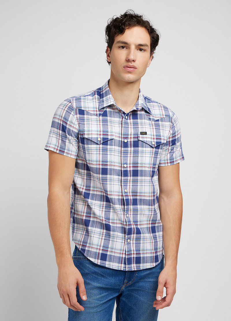 Meska Koszula Materialowe Lee Short Sleeve Western Shirt Medieval Blue Check - 112349936