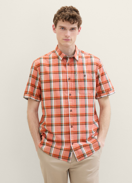 Tom Tailor® Short Sleeve Shirt  - Orange Multicolour Check
