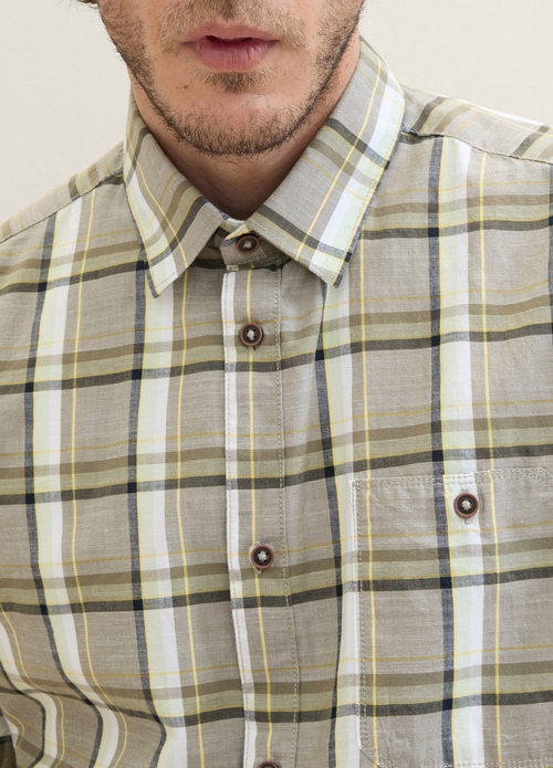 Tom Tailor Short Sleeve Shirt Olive Multicolor Check - 1040458-35373