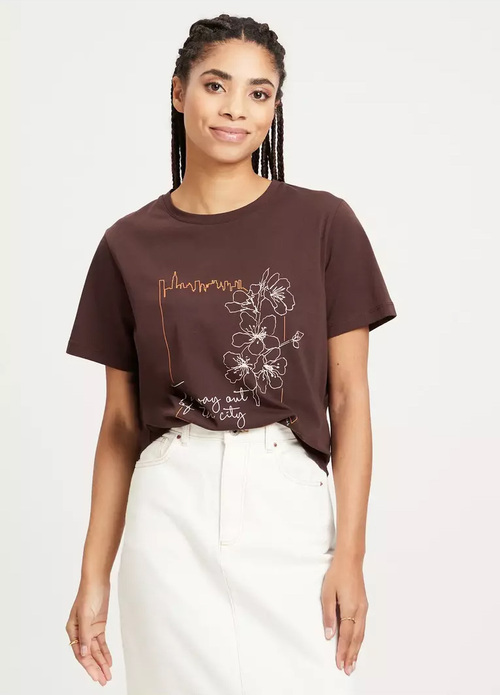 Cross Jeans® Flower T-shirt C-Neck - Brown (025)