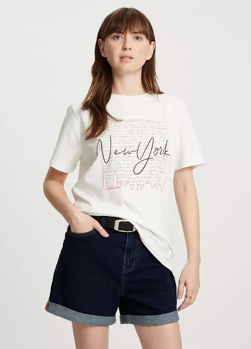 Cross Jeans New York T Shirt Ecru 028 - 56047-028