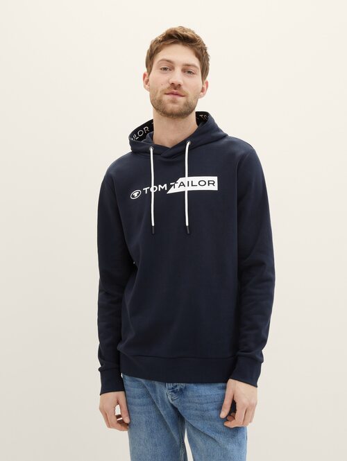 Tom Tailor Hoodie With A Logo Print - Sky Captain Blue 1040834-10668 