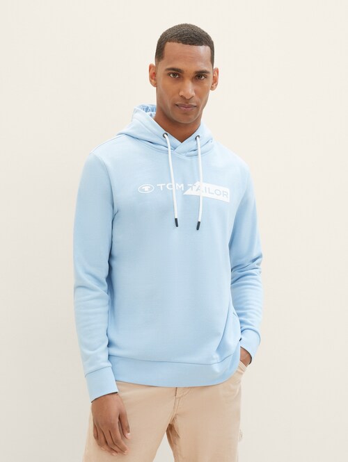 Tom Tailor Hoodie With A Logo Print Washed Out Middle Blue