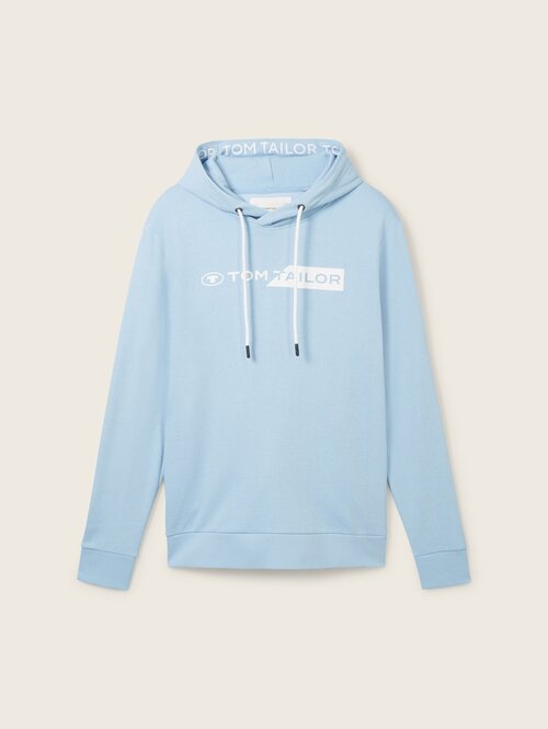 Tom Tailor® Hoodie With A Logo Print - Washed Out Middle Blue