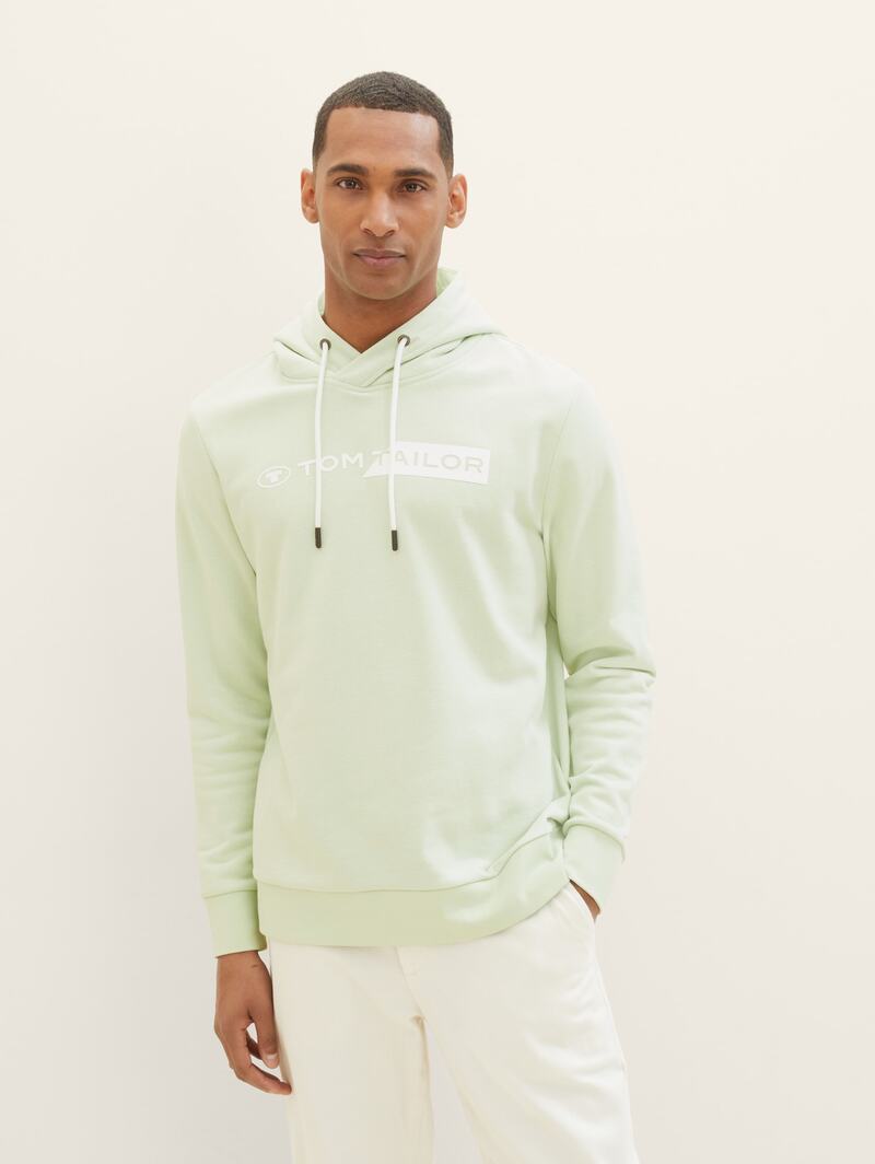 Meska Bluza Tom Tailor Hoodie With A Logo Print Tender Sea Green - 1040834-35169