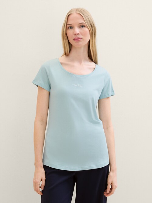 Tom Tailor Round Neck T Shirt Dusty Mint Blue