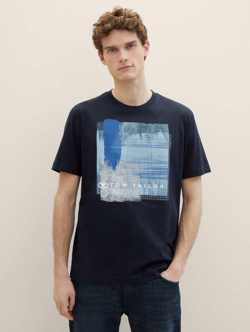 Meski T Shirt Tom Tailor T Shirt With A Print Sky Captain Blue - 1040898-10668