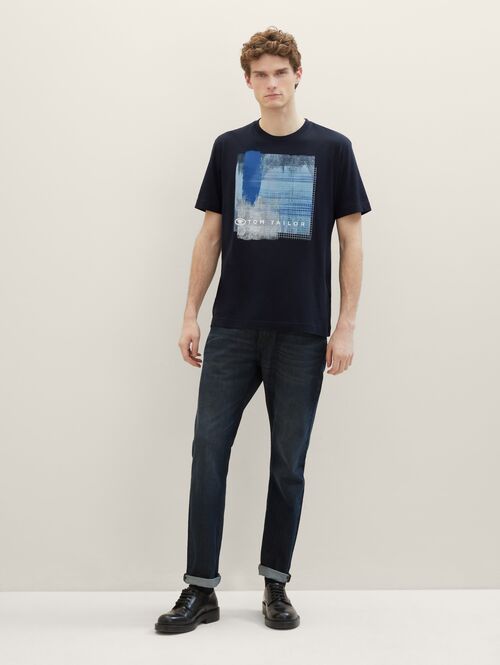 Meski T Shirt Tom Tailor T Shirt With A Print Sky Captain Blue - 1040898-10668