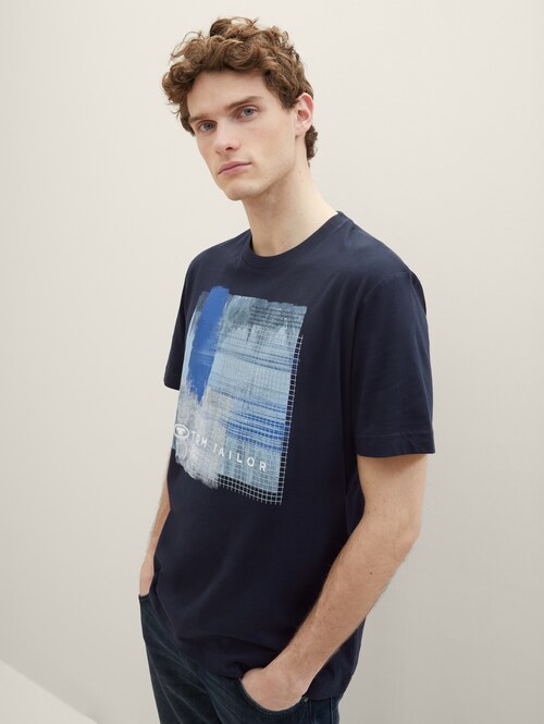 Meski T Shirt Tom Tailor T Shirt With A Print Sky Captain Blue - 1040898-10668