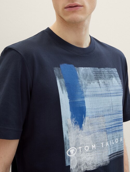 Meski T Shirt Tom Tailor T Shirt With A Print Sky Captain Blue - 1040898-10668