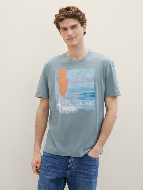 Tom Tailor T Shirt With A Print Grey Mint
