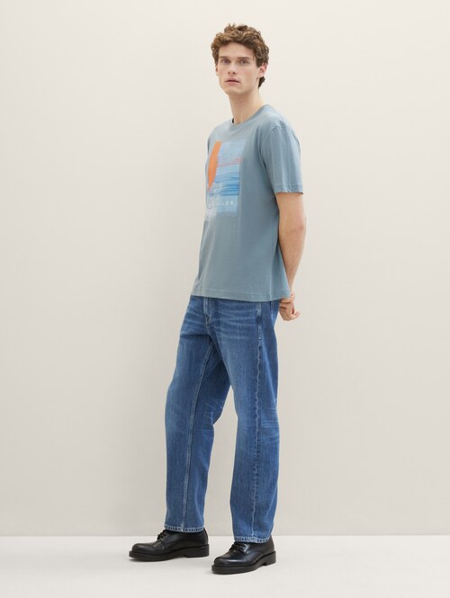 Meski T Shirt Tom Tailor T Shirt With A Print Grey Mint - 1040898-27475