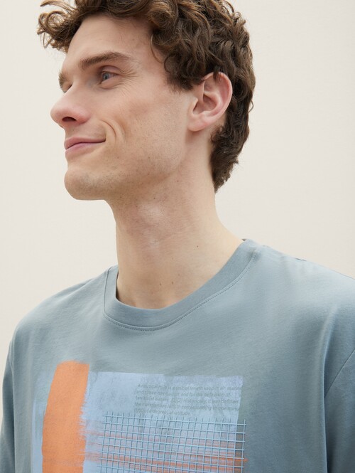 Meski T Shirt Tom Tailor T Shirt With A Print Grey Mint - 1040898-27475