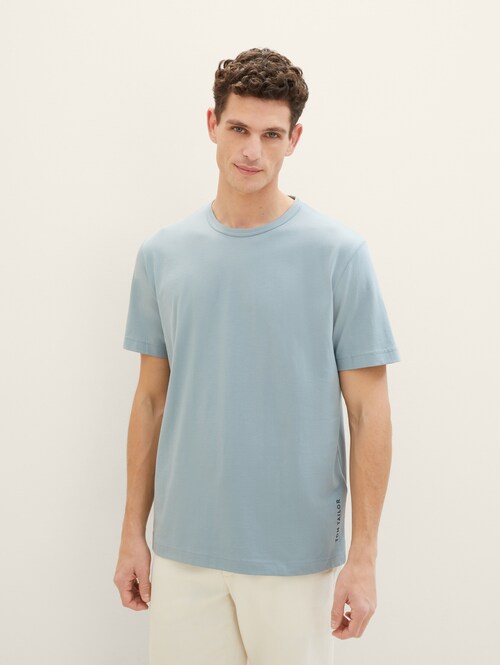 Tom Tailor Basic T Shirt With A Logo Print Grey Mint